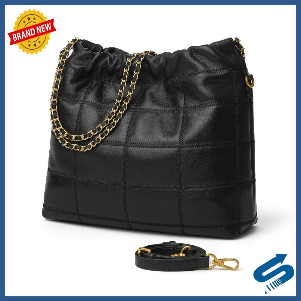 Medium Quilted Leather Tote Shoulder Bag With Crossbody Strap